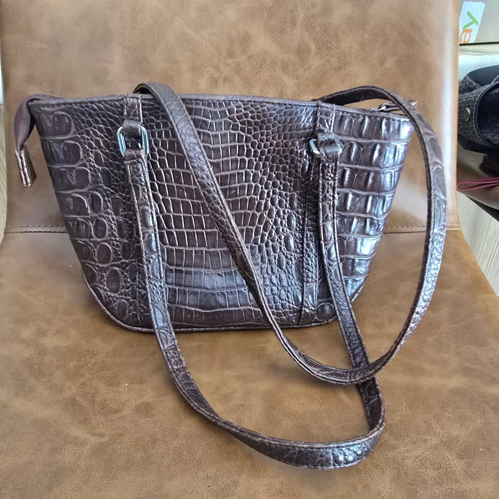 Studio Works Brown Crocodile Embossed Shoulder Bag Vtg Y2K Faux Leather Purse